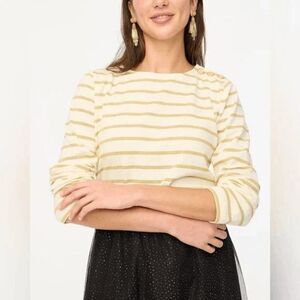 J. Crew Factory Striped button-shoulder shimmer tee Gold Cream‎ Size XXS NWT